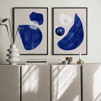 Minimalist Pictură Albastru Stil De Artă Abstractă Figura Față De Linia Zidului Galerie Poster Nordic Decor Acasă De Imprimare Murală Panza Imagine
