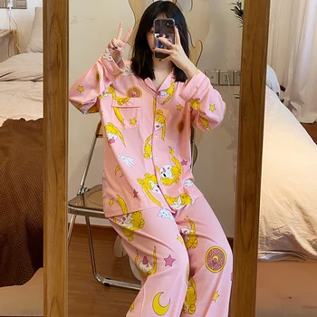 Sailor Fata Kawaii Pijamale Pentru Femei V-Neck Maneca Lunga 2021 Moda Femei Pijama Mujer Japonia Anime Pijama Desene Animate Sleepwear