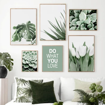 Verde Frunze de Plante Flori Poster de Imprimare Acuarelă Monstera Arta de Perete Panza Pictura Citate Imagini de Perete pentru Living Decorul Camerei