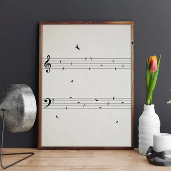 Muzica foaie cu Păsări de Perete de Epocă Arta Pictura Panza Printuri de Muzică Imagine Muzicală Profesor Cadou Note de Muzică de Cameră Decor