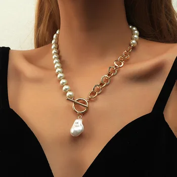 Vintage Baroc Perla Cravată Colier Pentru Femei De Moda Asimetrice Lanț Gros, Guler Perla Pandantiv Colier 2021 Petrecere Bijuterii