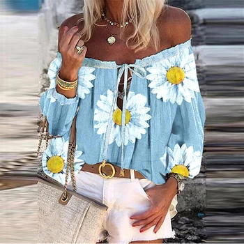 Vintage Imprimeu Floral Bluza Tricouri Femei Vara De Pe Umăr Gol Afară Flare Sleeve Mozaic De Sus Doamnelor Elegante, Bluze De Birou
