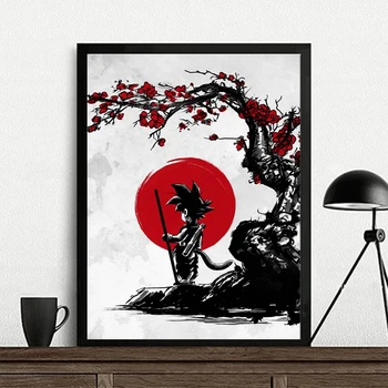 Cerneala negru rosu goku Anime Poster Japonia Nordică Poster Canvas Print Decor de Perete Pictură în Ulei Acasă Living Imagine Decration