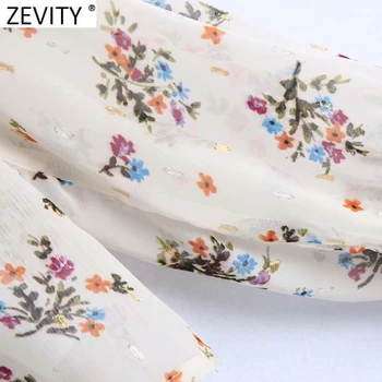 Zevity Femei Vintage V Gât Floare de Imprimare Casual Salopeta Bluza Birou Doamnă în Cascadă Zburli Tricouri Chic Sifon Blusas Topuri LS9020