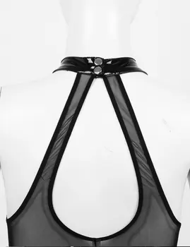 Femei Umed Corp Transparent Din Piele Plasă De Îmbinare Lenjerie De Sân Gol De Înaltă Tăiat Cu Fermoar Tricou Body Sexy Clubwear