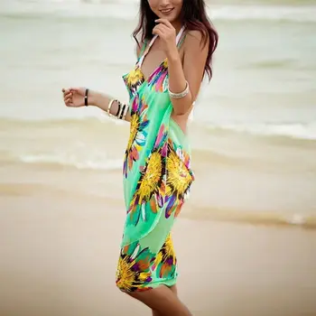 Rochie Boem 2021 Femei De Vara Rochie De Plaja Bikini Floare De Imprimare De Acoperire Up, Costume De Baie Tunica Sexy V-Gât Adânc Halat De Uzură Plajă