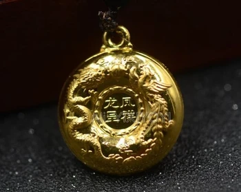 Frumos Alb Natural HeTian Jade + Aur Masiv Încrustat Chineză Dragon Phoenix Norocos Amuleta Pandantiv Colier Farmec Bijuterii Cadou