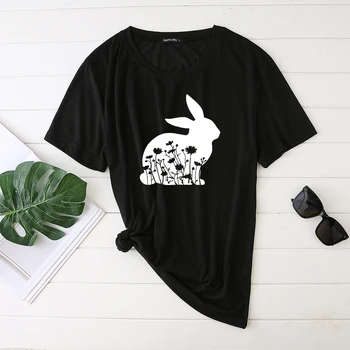 Seeyoushy Iepure Flori Imprimate De Paști Femeie Tricouri 2021 Grafic T Shirt Estetice Haine Harajuku O Gâtului Plus Dimensiunea Îmbrăcăminte