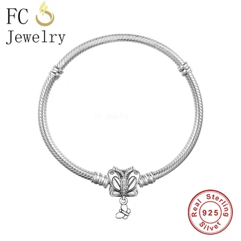 FC Bijuterii Argint 925 Animal Fluture Clip Brățară se Potrivesc Farmecul Șirag de mărgele Lanț de Șarpe Pentru Femei Nu Logo-ul de Brand Brățară Berloque