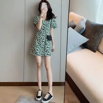 2021 Primăvară Șic Coreea Fenimine Vestidos De Femei De Moda, Stil Boem Data De Vacanță Fete De Imprimare Florale Șifon Scurt Maxi Rochie