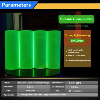 Diferite Dimensiuni Strălucire În Întuneric Tipărit de Transfer de Căldură de Vinil de Imprimare Inkjet PU Luminos/Fosforescent Film Pentru Semne de Securitate