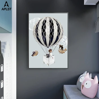 Copii Imaginația Creatoare Canvas Postere și tipărituri Pepinieră Decor Baloane Zmeu Avion Vechi Picturi Copil Imaginile pentru Dormitor