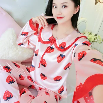 Pijamale de mătase Nouă Doamnelor Mâneci Lungi din Satin Set de Pijamale pentru Femei Îmbrăcăminte Acasă Costum Dulce Pijamale Elegante Femei Seturi de Pijamale