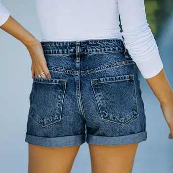 Vara Epocă Blugi Pantaloni Scurți Femeie Sex Feminin Laminate Manșetă În Dificultate Denim Pantaloni Scurți Pentru Plus Dimensiune Femei Buzunare Buton Blugi Scurte 6