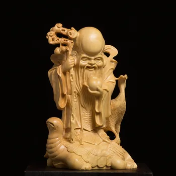 Cimișir Sculptură Broasca Macara Dumnezeu de Longevitate Lemn Shou Xing Statuie de Decorare Ziua de nastere Cadouri Mitologia Sculptura Decor Acasă