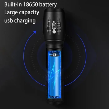 Puternic T6 LED Lanterna din Aliaj de Aluminiu Portabil USB Reîncărcabilă Lanterna Camping în aer liber Tactice Flash de Lumină