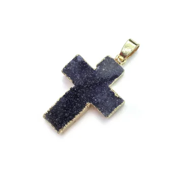 La modă Formă de Cruce Farmecul Piatra Naturala Agate de Cristal Colier Pandantiv Pentru a Face Bijuterii DIY Accesorii se Potrivesc Colier Cadou
