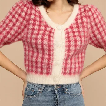 2021 Noi Femeile Mohair Pulover Tricotate Doamnelor Single-Breasted Vintage Cardigan Scurt Tricotaje Topuri
