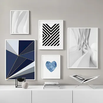 Albastru în formă de inimă formă geometrică arta retro imprimare poster simplu arta de perete moderne imagine nordic decor acasă tablou fara rama