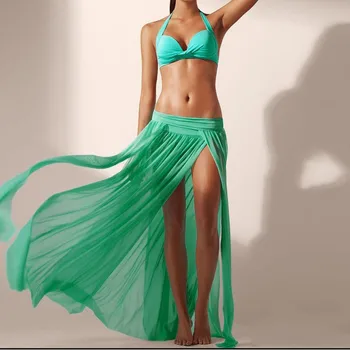 2020 Femei Costume De Baie De Acoperire-Up Pur Plaja Mini Wrap Fusta Sarong Pareo Mult Fusta Maxi Side Split Solidă Fusta Sifon Transparent