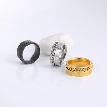 Unift din Oțel Inoxidabil Rune Viking Ring pentru Bărbați Wicca Deget Inelul Amuleta Bijuterii Spinner Lanț Punk Farmece pentru Petrecerea de Nunta Cadou