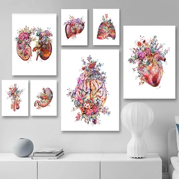 Decor Modern, Panza Pictura Anatomie Medicale Florale Organele De Cord Pulmonar Poster Și Printuri De Imagini De Perete Pentru Birou Medici