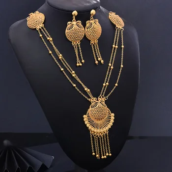 Dubai, India, Etiopia Set de Bijuterii Pentru Femei Nacklace Cercel bijuterii Habesha Fata Ciucure de Aur din Africa Seturi de Mireasa cel Mai bun Cadou