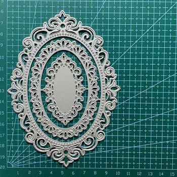 3 buc set oval dantelă fundal cadru de Metal de Tăiere Moare DIY Hârtie Album Carduri de Relief Ambarcațiunile de Tăiat Mor de artizanat lucrate manual