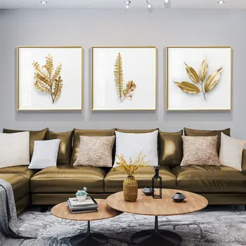 Plantelor aur de Lux Imagine Home Decor de Perete de Arta Canvas Tablou Abstract Frunze Proaspete Postere si Printuri de Arta Decor pentru Camera de zi