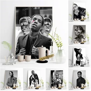 ASAP Rocky Rapper, Cântăreț Poster de Moda Alb-Negru Portret pe Perete Poza de Muzica Hip Hop Revista Album de Arta de Imprimare Fanii Cadou Decor