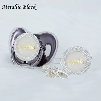 MIYOCAR negru Metalic personalizat bling suzeta si suzeta clip set BPA free dummy bling unic cadou copil de dus