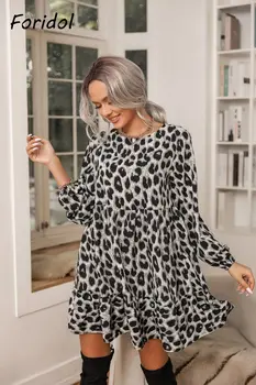 Liber Casual Femei Leopard De Imprimare Rochie De Primavara-Toamna Cu Maneca Lunga O Linie Rochie De Moda Elegant Rochie Chic 2021 Vestidos De Mujer