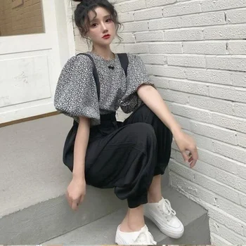 Pantaloni Femei Seturi Manșon De Puf De Vara Floral Dulce Curea Colegiul Japonia Stil Minunat Mujer De Moda Streetwear Popular Design 2 Buc