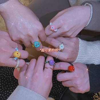 AOMU Nou Minunat Amuzant coreean Margele Colorate Monstru Rău Inele pentru Femei Fete Inele Reglabile Partid Cadouri Bijuterii
