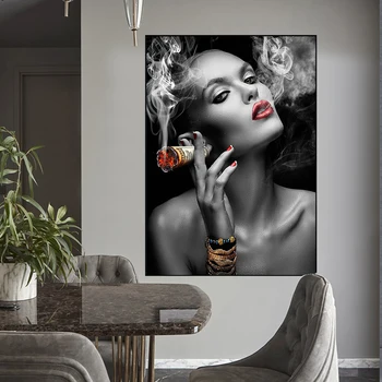 Modern Alb-Negru Sexy Femeie Fumat Panza Pictura Postere și de Imprimare Arta de Perete de Imagine pentru Camera de zi Acasă Cuadros Decor
