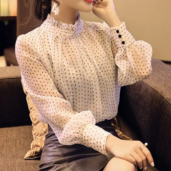 Noul Sosit Primăvara Bluza Femei Cu Maneci Lungi De Toamnă Cămașă De Moda De Sex Feminin Cu Buline Șifon Bluza Office Lady Shirt Îmbrăcăminte Completă