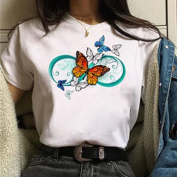 Fluture grafice imprimate Tricou Estetice pentru Femei T-shirt Alb Gât Rotund Maneca Scurta de Vara tricou femei