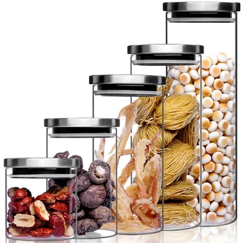1PC Glass Jars with Stainless Steel Cover Glass Spice Jars Storage Tank Food Contain Coffee Bean Jars and Lips Sealed Jar WB 082