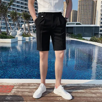 Stil Britanic De Vară Slim Fit Costum De Afaceri Shorts Pentru Bărbați Îmbrăcăminte 2021 Simplu De Genunchi Lungime Casual Scurte Drepte Homme Uzura Formale