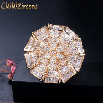 CWWZircons de Lux din Africa de Pietre Cubic Zirconia de Culoare de Aur Mare Geometrice Inele de Flori pentru Femei Declarație de Nunta Bijuterii R134