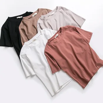 Cu mânecă scurtă T-shirt Femei Primavara Noua Solid-culoare Versiunea coreeană Jos Tricoul Plus de Moda Casual Poliester Solid O-Gât