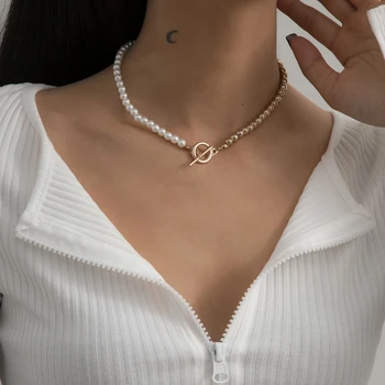 Retro stil Baroc Perla Cravată Colier pentru Femei Boem Asimetrice Perla Pandantiv Goth Colier 2021 Nunta Bijuterii Cadou