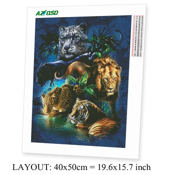 AZQSD Rundă Completă de Gaurit cu Diamant Broderie Lup, Tigru, Leu Mozaic lucrate Manual, Cadou de Diamant Arta Pictura Animale, Leopard Decor Acasă