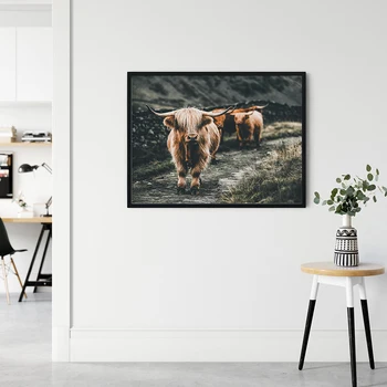 Alb și negru Highland Vaca Bovine Perete Scoția Art Diamant Pictura cruciulițe Scandinave Poza Perete pentru Camera de zi