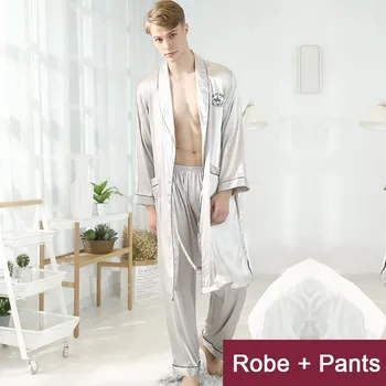 Oamenii Set Halat Satin Liber Kimono-Halat De Baie Rochie Sexy Cu Maneci Lungi De Toamnă Pijamale Cămașă De Noapte Mirele De Mireasa Lenjerie Intima