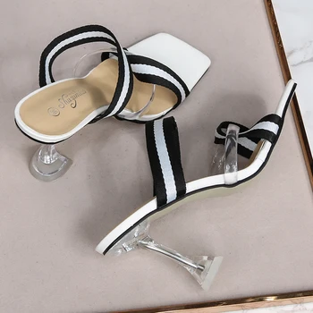 SHUZUMIAO 2021 Nou cu Dungi Centura de Vară Papuci PVC Transparent Subțire, Pantofi cu Toc Femei Clar Slide-uri de Sandale cu toc Pantofi