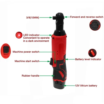 3/8 cheie cu clichet 10mm portabil 12V baterie de litiu de repede electric cheie etapă cadru de 90 de grade unghi drept