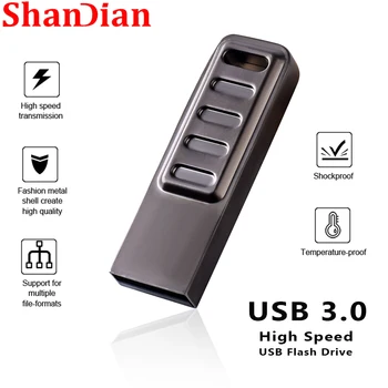 SHANDIAN metal memoria usb flash drive 32GB pendrive 64GB 128GB impermeabil pen drive 16GB 8GB usb 2.0 stick key free logo-ul Personalizat