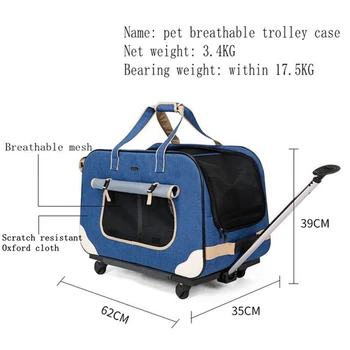 Noua Moda Respirabil Câine De Companie Cărucior Cazul Animale De Companie De Turism Cu Patru Roți De Bagaje Pisici Și Câini Portabil Tendință Sac Detașabil