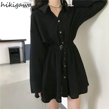 Hikigawa Îmbrăcăminte pentru Femei Negru Goth Femei Rochii de O Linie Subțire Talie Mare Femme Halat Japonia, coreea Moda Rochie Mini Vestidos